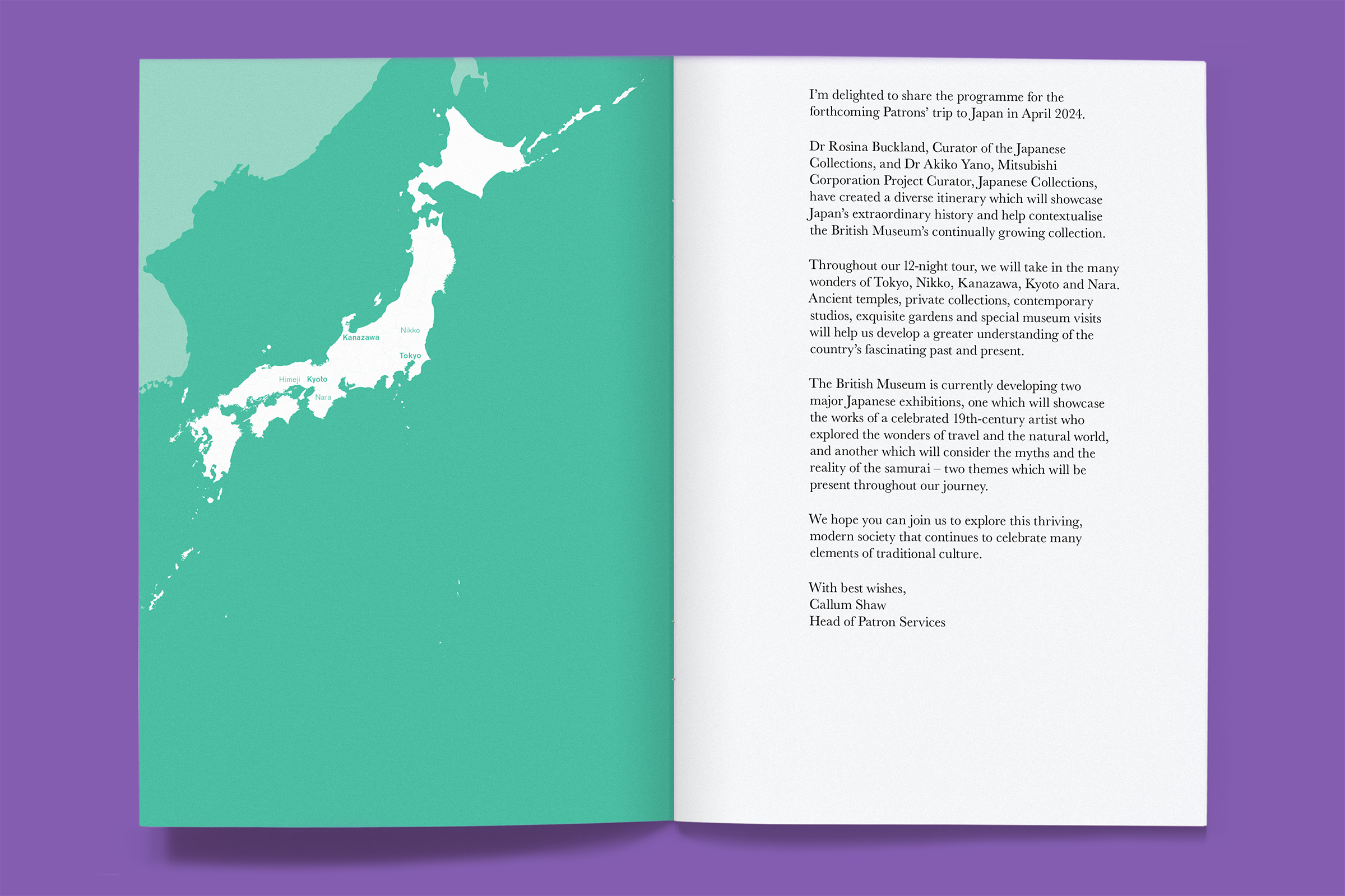 Top-down photo of the inside front cover and title page